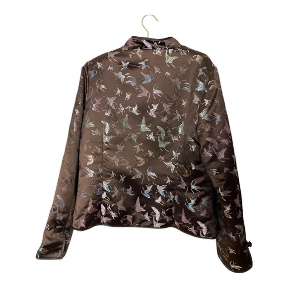 Vintage Old Navy Y2K Asian style brown satin coat with butterfly. Size XL Wm - Picture 2 of 5